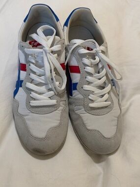 Onitsuka Tiger by Asics White Sneakers with Blue and Red Stripes